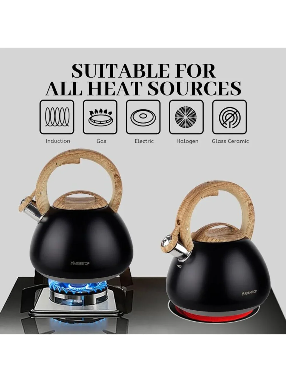 Black Stainless Steel Kitchen Whistling Tea Kettles 2.6QT Stovetop Cookware Pot